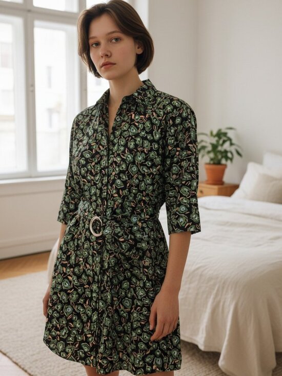 H&M Dresses & Skirts - H&M shirtdress, pretty abstract floral pattern on black, womens S